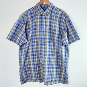 Nautica Mens Blue Plaid Madras Short Sleeve Button Up Shirt Size XL Nautical